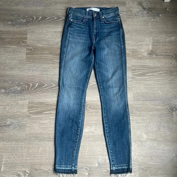 AYR The Riser Skinny Jeans High Rise Stretchy Denim Raw Hem Neon Jupiter - Picture 2 of 13